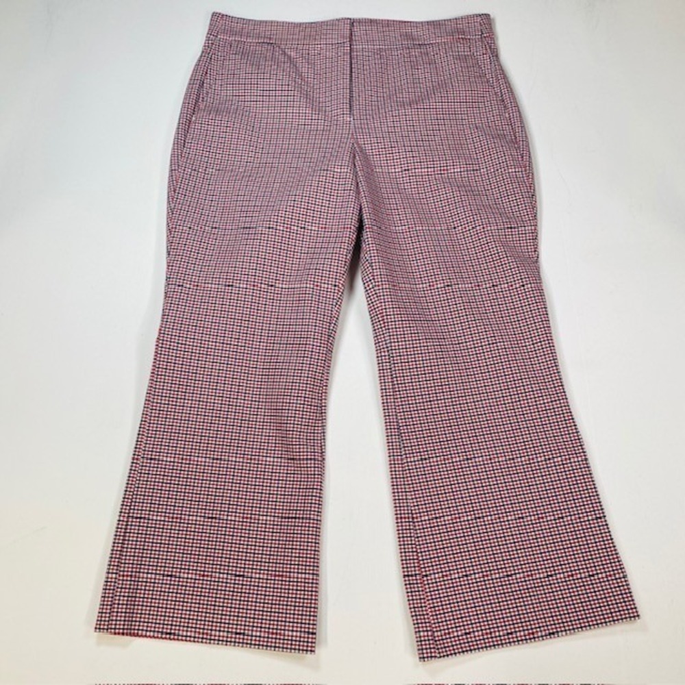 J.Crew Red White Navy‎ Gingham Wide Leg Pants High Rise Career Womens 14
